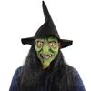 Scary Witch Mask With Hat Long Wig Hair Cosplay Halloween Witch Headdress Costume Props