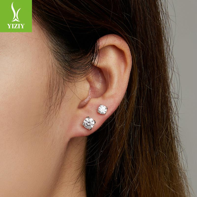 Platinum Plated With Certificate Moissanite Stacked Earrings, Fresh Niche 925 Tremella Jewelry