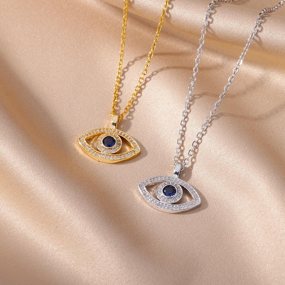 Zircon Evil Eye Pendant Necklaces For Women Stainless Steel Gold Color Necklace Trend Aesthetic Lucky Turkish Jewerly Gift