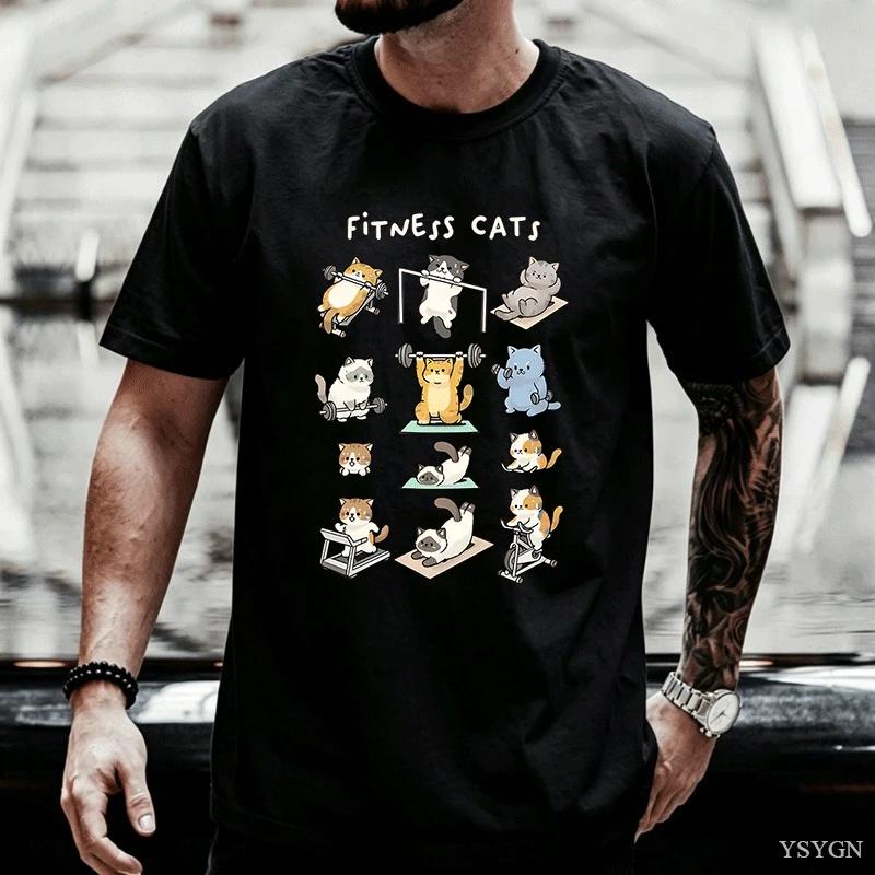 Funny Cat Tshirt Unisex Unisex Fitness Cats Gym Workout T Shirt Husband Gift For Him Round Neck Printed Streetwear Clothes Tops