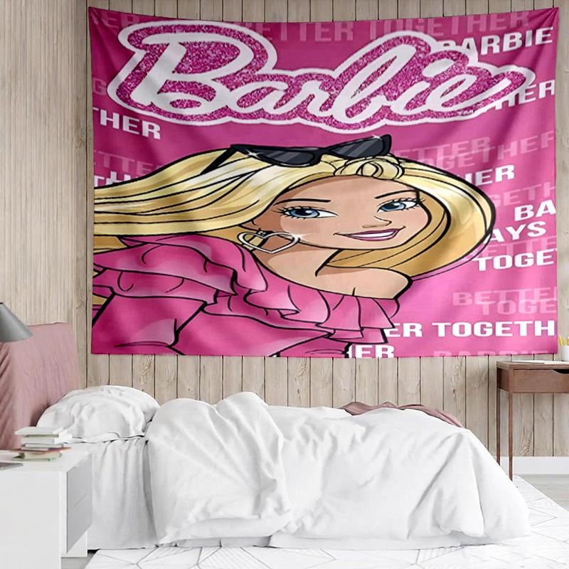 Barbie Print Tapestry, Backdrop, Easy Setup, Ideal for Bedroom, Office & Living Room, with Aesthetic Wall Hanging Decor.