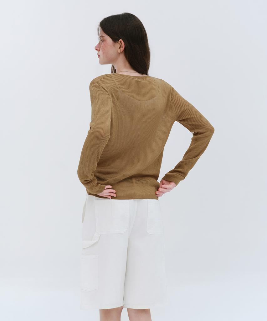 MUSINSA STANDARD WOMAN Женский тонкий фактурный трикотаж из смесовой льняной пряжи [Светло-коричневый]