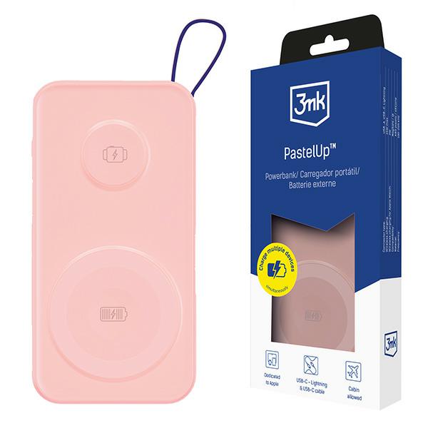 Powerbank 3Mk Pastelup Do Magsafe, 1X Usb-C, 1X Usb-A, 1X Lightning, 10 000Mah, 22,5W, Różowy