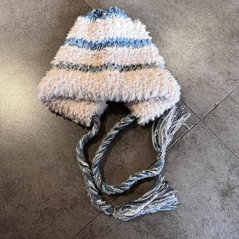 Hat Plush Winter With Color Blocking And Big Head Circumference Design For Daily