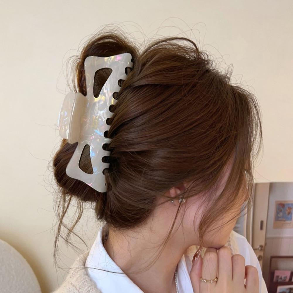 Hollow Bowknot Hair Claw Sweet Large Shark Clip Cute Ponytail Clip  Female
