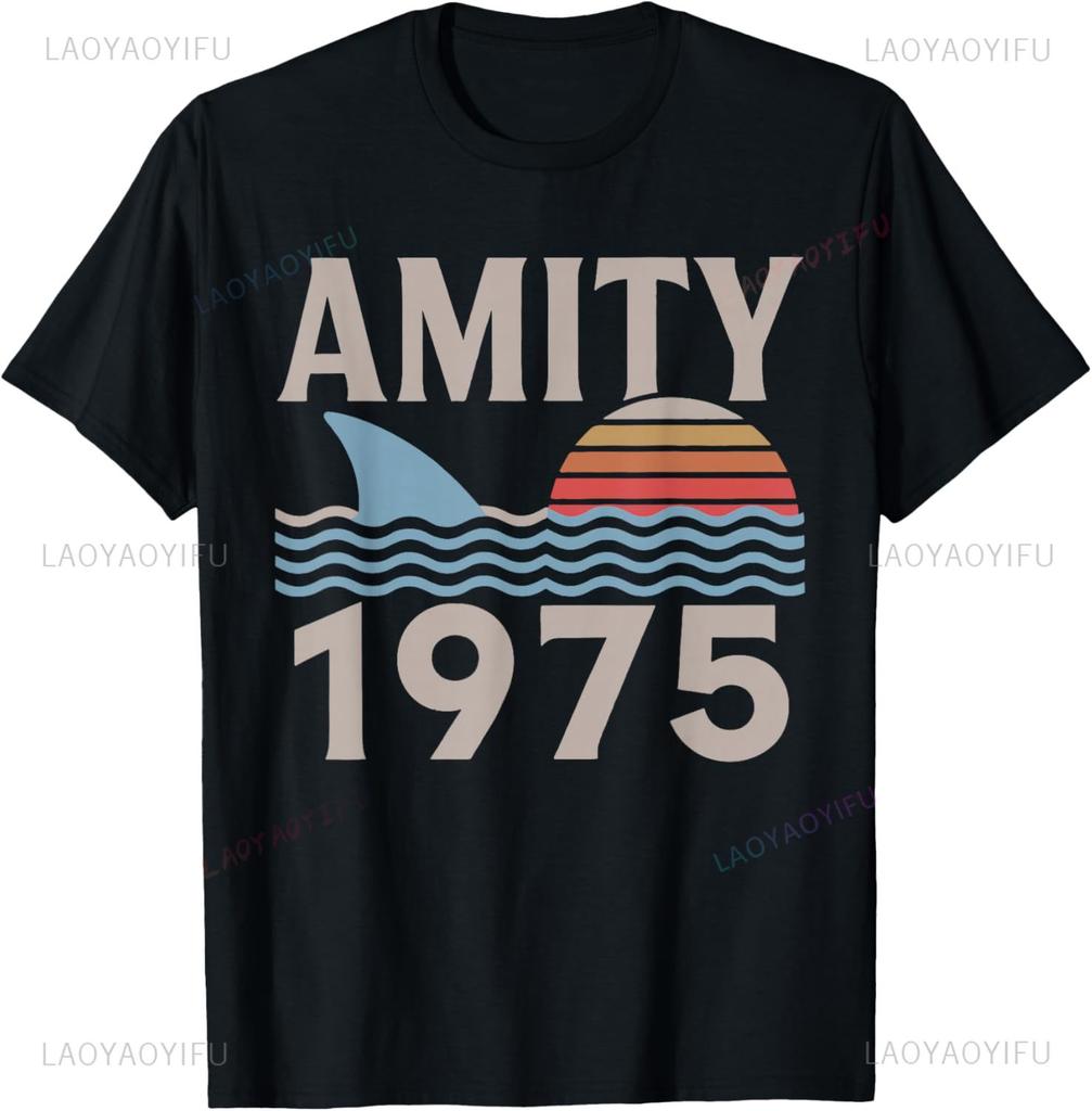 Vintage Amity 1975 Sunset Retro Sailboat Sunrise Summer T-Shirt Short Sleeve Graphic T Shirts Ropa Hombre