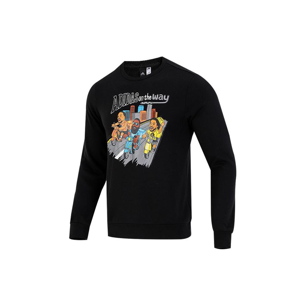 Adidas Sports Crew Neck Sweatshirt with Fun Print Men Tops Black HG3624