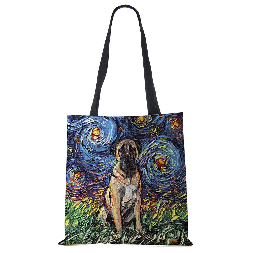 Звездное небо Животное Собака Принт Сумка-тоут Сумка через плечо Женская Большая Повседневная Сумка для покупок Дамская Ручная сумка для покупок На открытом воздухе CLE