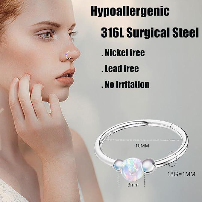 18G Hinged Spiral Nose Hoop for Rook, Conch, Cartilage, Daith, and Tragus Piercings - Stainless Steel Closed Ring