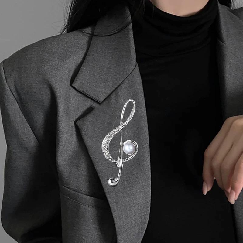 Цирконовая брошь с музыкальной нотой, простые музыкальные знаки, брошь из искусственного жемчуга, булавки для женщин, аксессуары для концертов, подарочные ювелирные изделия