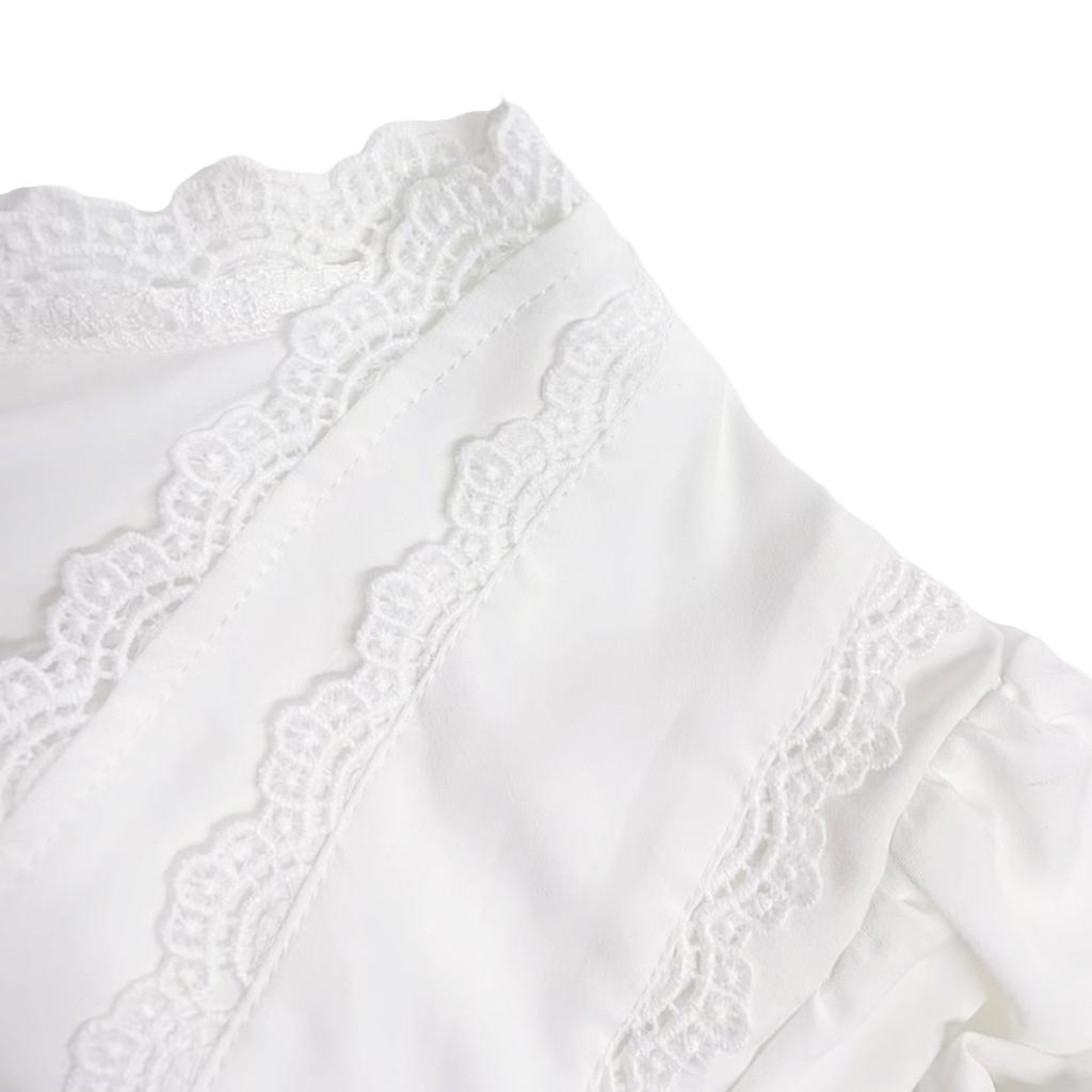 Women's Summer Casual Crop Tops White Short Sleeve Open Front Lace Tie Up T-shirt