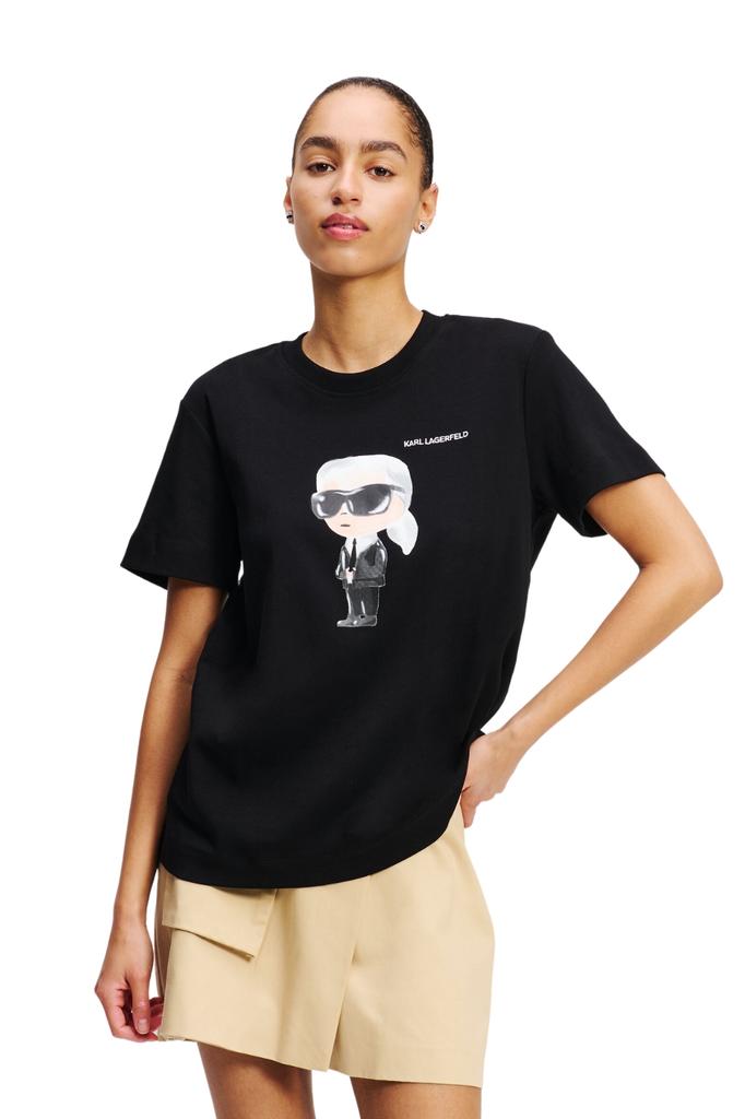 Karl Lagerfeld Czarny T-Shirt Damski Ikon Aquarelle K M