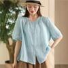 Женские рубашки в китайском стиле с круглым вырезом и коротким рукавом, топы на пуговицах, летние однотонные винтажные женские блузки