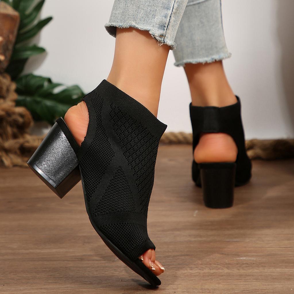 Spot New European and American Fashion Large Size Sandals Knitted Thick Heel Women's Sandals Foreign Trade Women's One-pedal High Heel Sandals