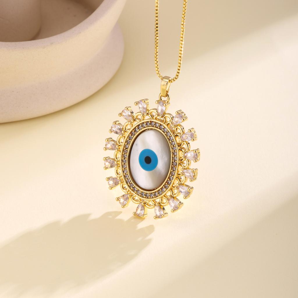 Nidin Turkish Evil Eye Pendant Necklace For Women Vintage Sunflower Shape Micro Pave Zircon Clavicle Chain Lucky Amulet Jewelry