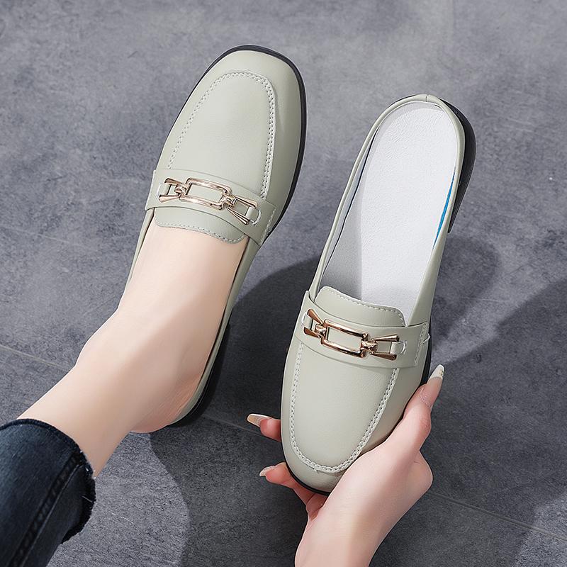Fashion New Spring and Summer Half Slippers Leather Women Casual Flat Shoes Light Non-slip Walking Large Size Women Sandals Single Shoes