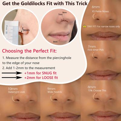 Кольцо в нос 18G из хирургической стали 316L, серьги-кольца для хряща для женщин и мужчин, пирсинг, ювелирные изделия 6 мм/8 мм/10 мм/12 мм