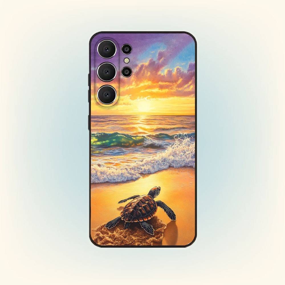 Морские обитатели Искусство Морская Черепаха Чехол для Телефона Для Samsung S25,24,23,22,30,21,10,9,Ultra,Plus,Lite,FE Черный Мягкий Чехол