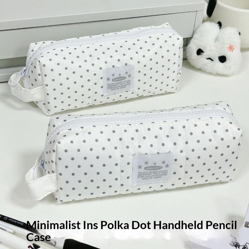 Waterproof Polka Dot Large Capacity Stationery Storage Bag Portable Zipper Pouch for Students Stationery Organization