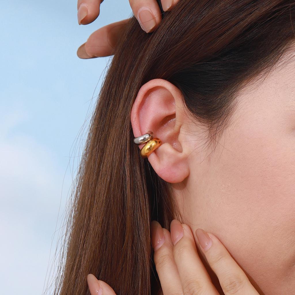 Yori Позолоченная нержавеющая сталь 18K Клипсы для ушей Двухцветный Изогнутый дизайн Элегантные Современные для Любого Случая Украшения НОВИНКА