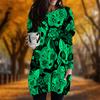 New In Autumn Fox Head Print Plus Size Dress Women O'neck Long Sleeves Casual Pocket Dresses