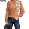 Women's Fashion Casual Spring Fall Solid Color Print Long Sleeve Half Turtleneck Pullovers & Long Sleeves
