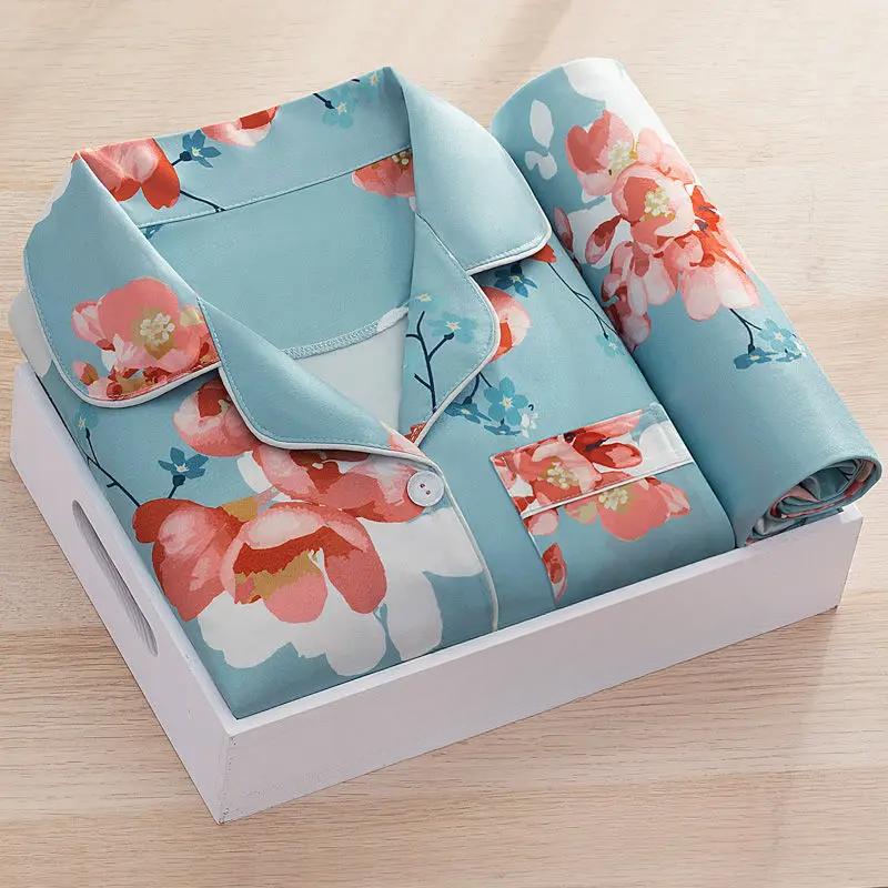 Женский пижамный комплект с принтом, брюки с длинными рукавами, студенческая милая домашняя одежда, двухкомпонентный кардиган с лацканами, модная женская одежда