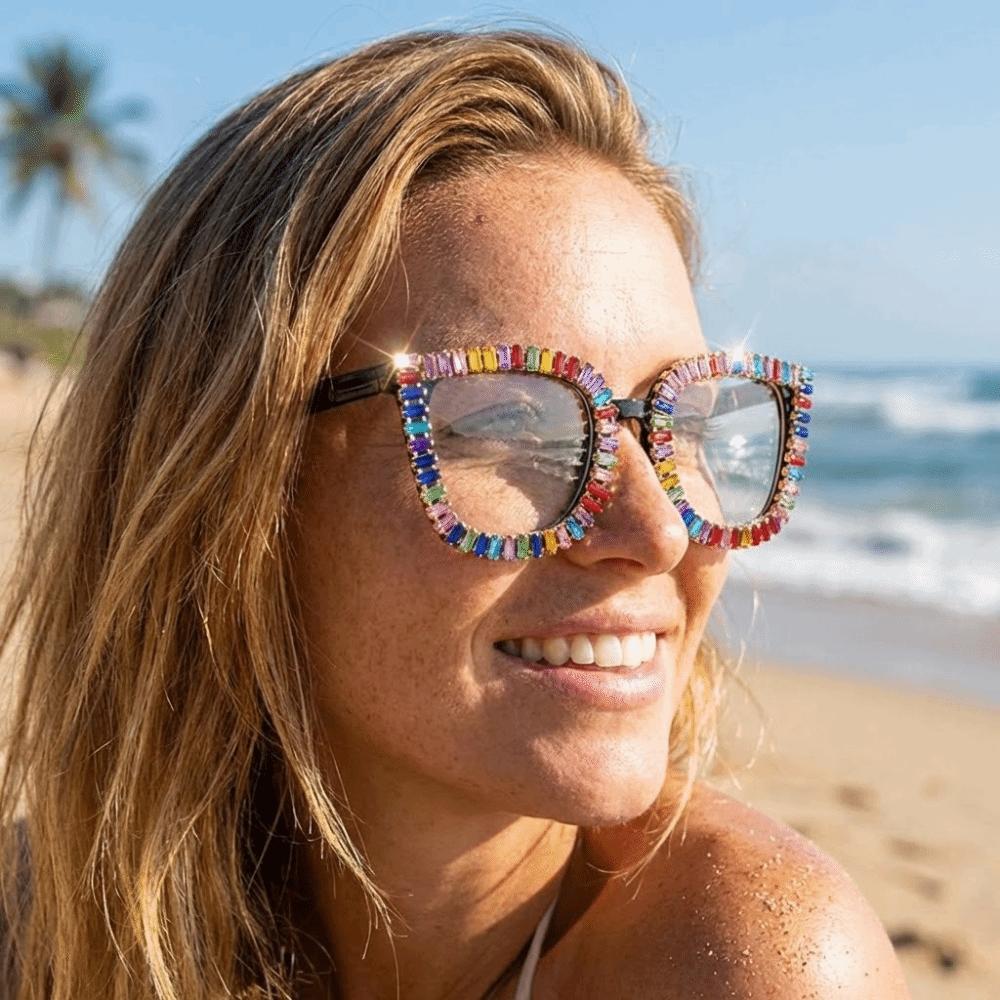 Fashion Rhinestone Sunglasses INS Women Spectacles Large Frame Eyewear Outdoor Activities