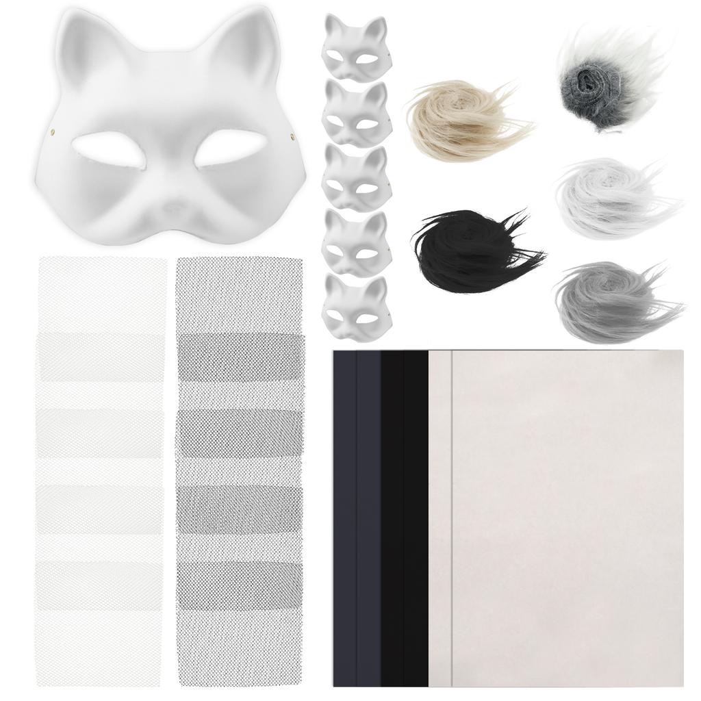 Набор для маски своими руками Пустая маска кошки с плюшевым искусственным мехом Сетчатая маска для глаз Для рукоделия Маскарадная маска Декор для дня рождения, Хэллоуина