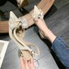 Модная обувь для женщин 2024 года, летние босоножки со стразами и бантом, модные новые туфли на шпильках с острым носком, женские босоножки для вечеринок De Mujer