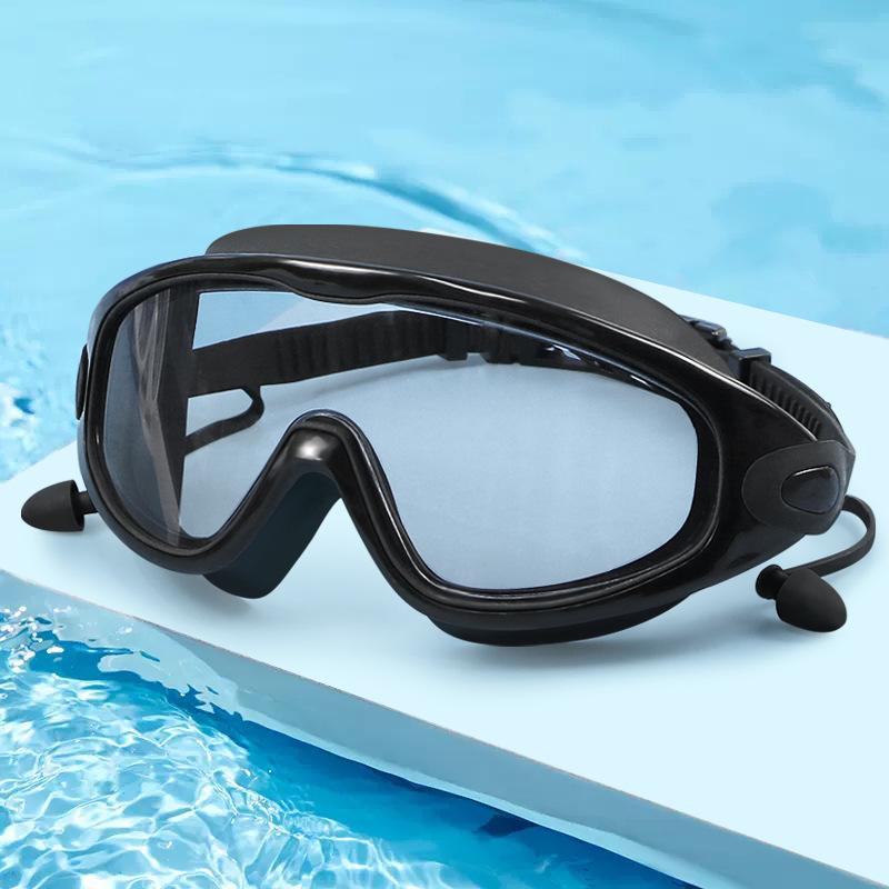 Adult Silicone Waterproof Swimming Glasses Plating Clear Anti-Fog Large Frame Diving Goggles Swim Sports Eyewear with Earplug