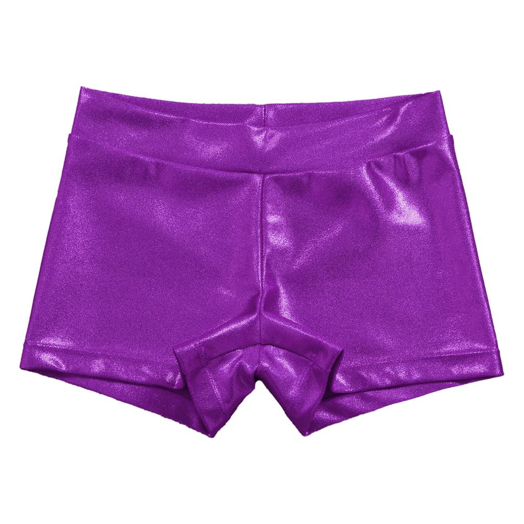 Детские шорты с блестящим металлическим эластичным поясом для девочек, спортивные шорты для тренировок в тренажерном зале и танцах