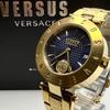 Б/у Рабочий item VERSACE VSP772716 Кварцевые Золотой Темно-синий Циферблат Лев Дата Нержавеющая Сталь Унисекс Женские Мужские Формальные Стильные Винтажные Ретро Классические Королевские