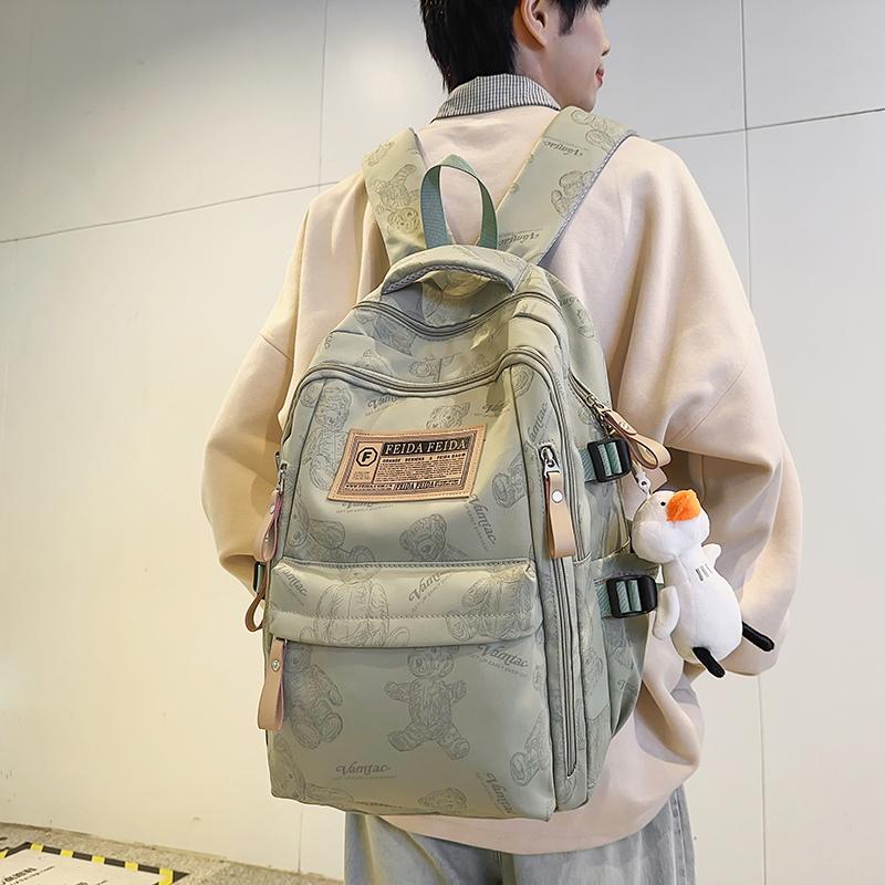 Men's Backpack Women's Large Capacity Bear Printed Backpack Travel Computer Backpack Student School Bag
