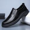2025 Autumn New Leather Shoes Men's Pure Black Casual Shoes Slip-on Shoes Soft Bottom Non-slip Dad Driving Shoes