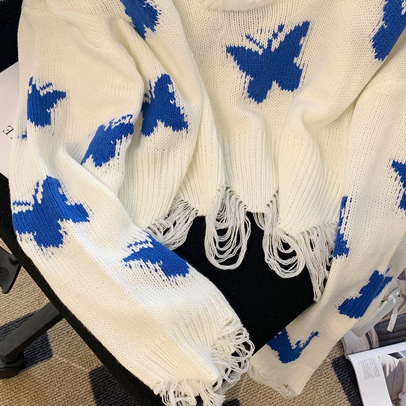 Deeptown, корейский модный вязаный свитер с графическим рисунком, женский Harajuku, милый укороченный свободный джемпер с открытыми плечами, повседневный свободный джемпер Y2K