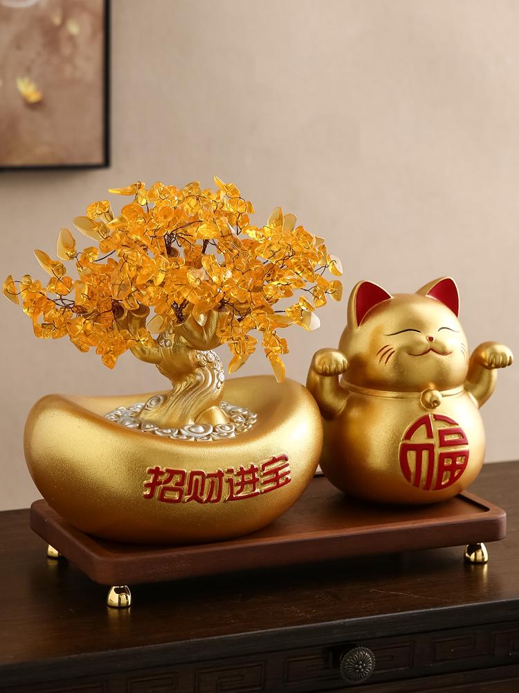 Lucky Cat piggy bank storage jar desktop decoration Resin cat animal sculpture Living room foyer home decor Housewarming gift