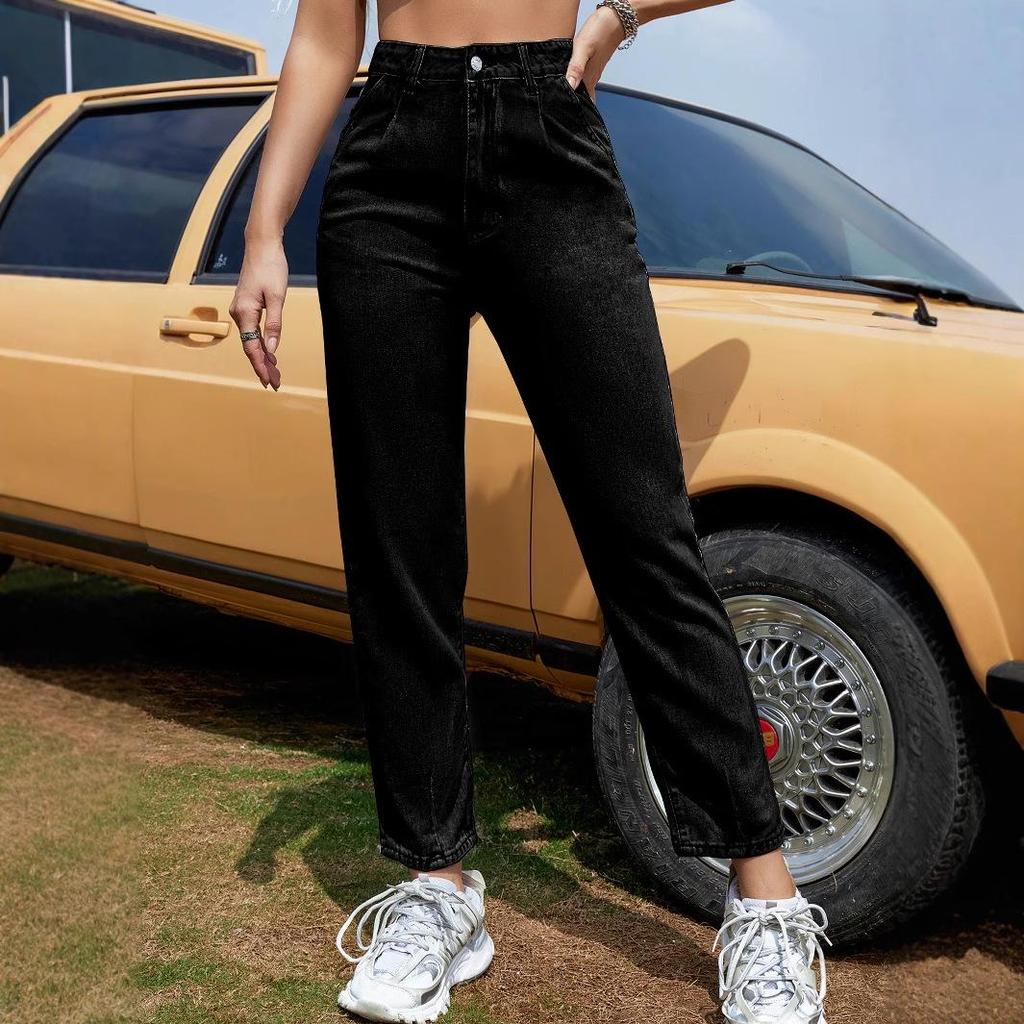 Women's High-Waist Straight-Leg Fashionable Skinny Jeans