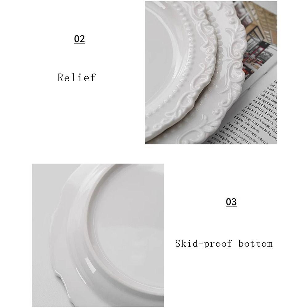 Embossed Design Ceramic Dessert Plate White/Yellow Color Western Dining Tableware Kitchen Use