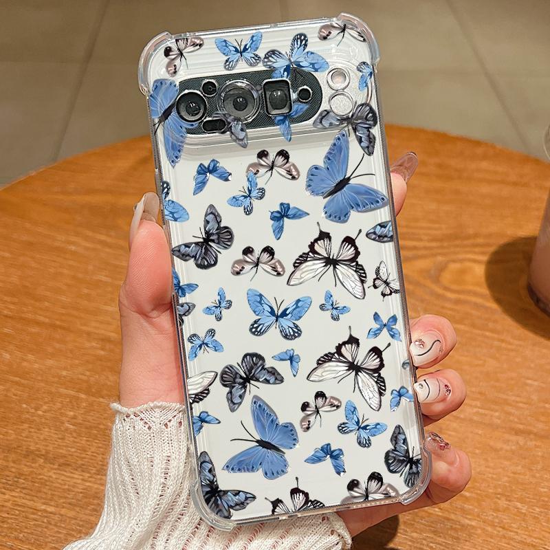 Gold Butterfly Pattern TPU Phone Case For Google Pixel 9 Pro Pixel 9 Pro XL Slim Soft Transparent Back Cover For Google Pixel 9A