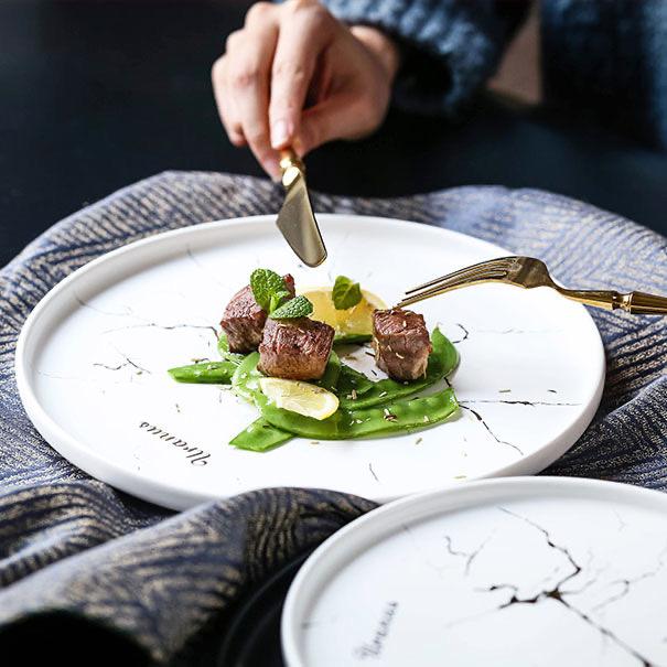 Nordic Style Marble Disc Tableware Ceramic Plate Steak Plate Salad Plate Kitchen Supplies