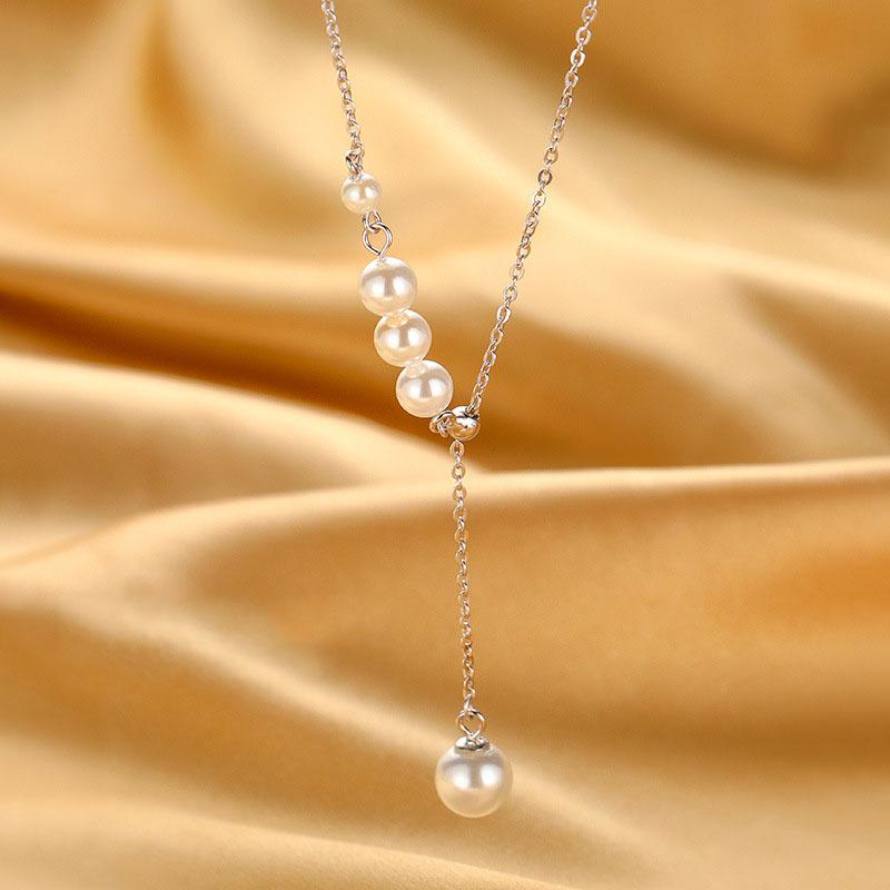 ANENJERY Жемчужное ожерелье для женщин, простое темпераментное регулируемое ожерелье с кисточками, ювелирные изделия на ключице