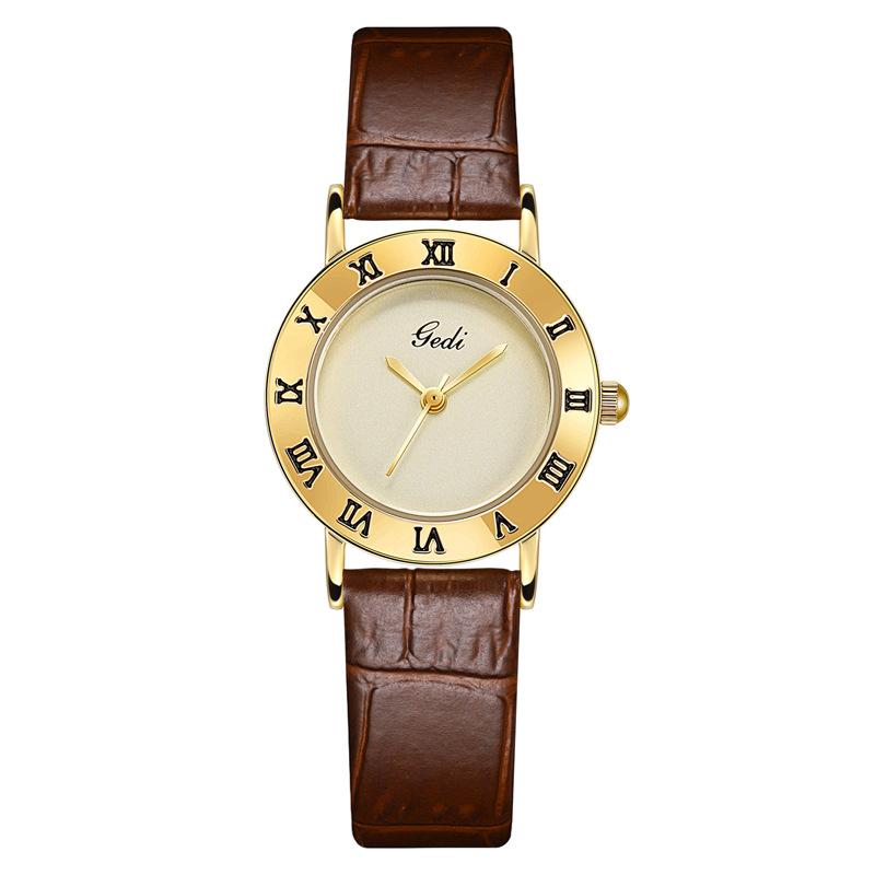 Retro Light Luxury Leather Watch Women'S Simple Temperament Quartz Watch Women'S High Value Waterproof Belt Watch