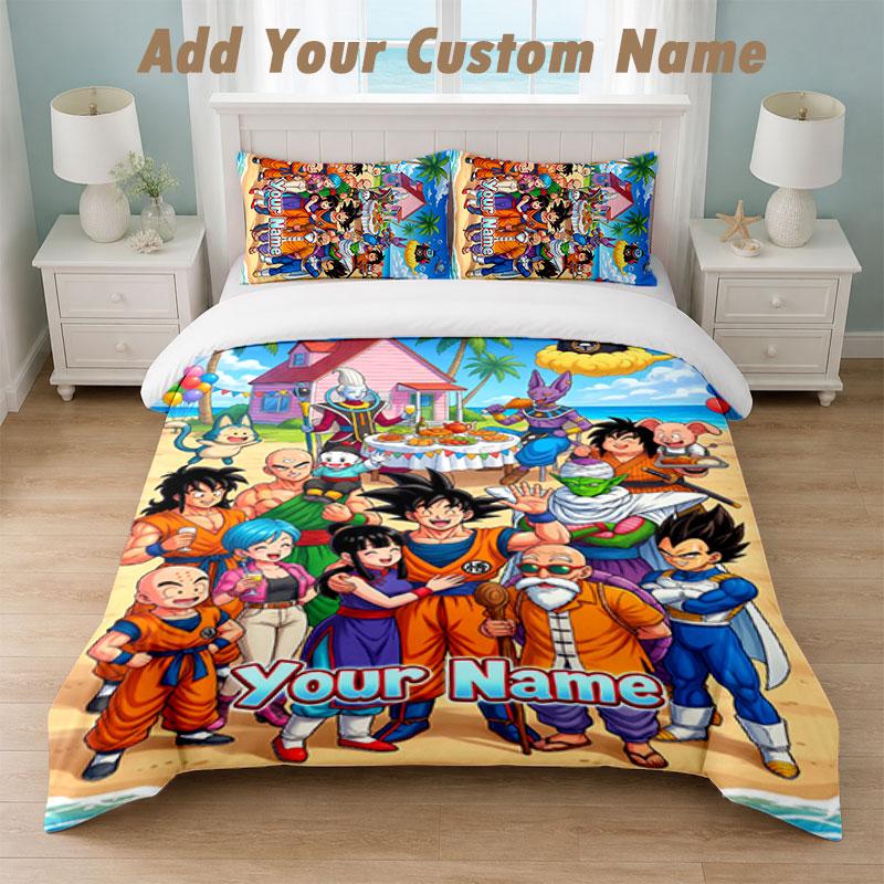 Bedding Set 1 Duvet Cover 2 Pillowcases Dragon Ball Print Soft Bed Linen Bedroom Decor