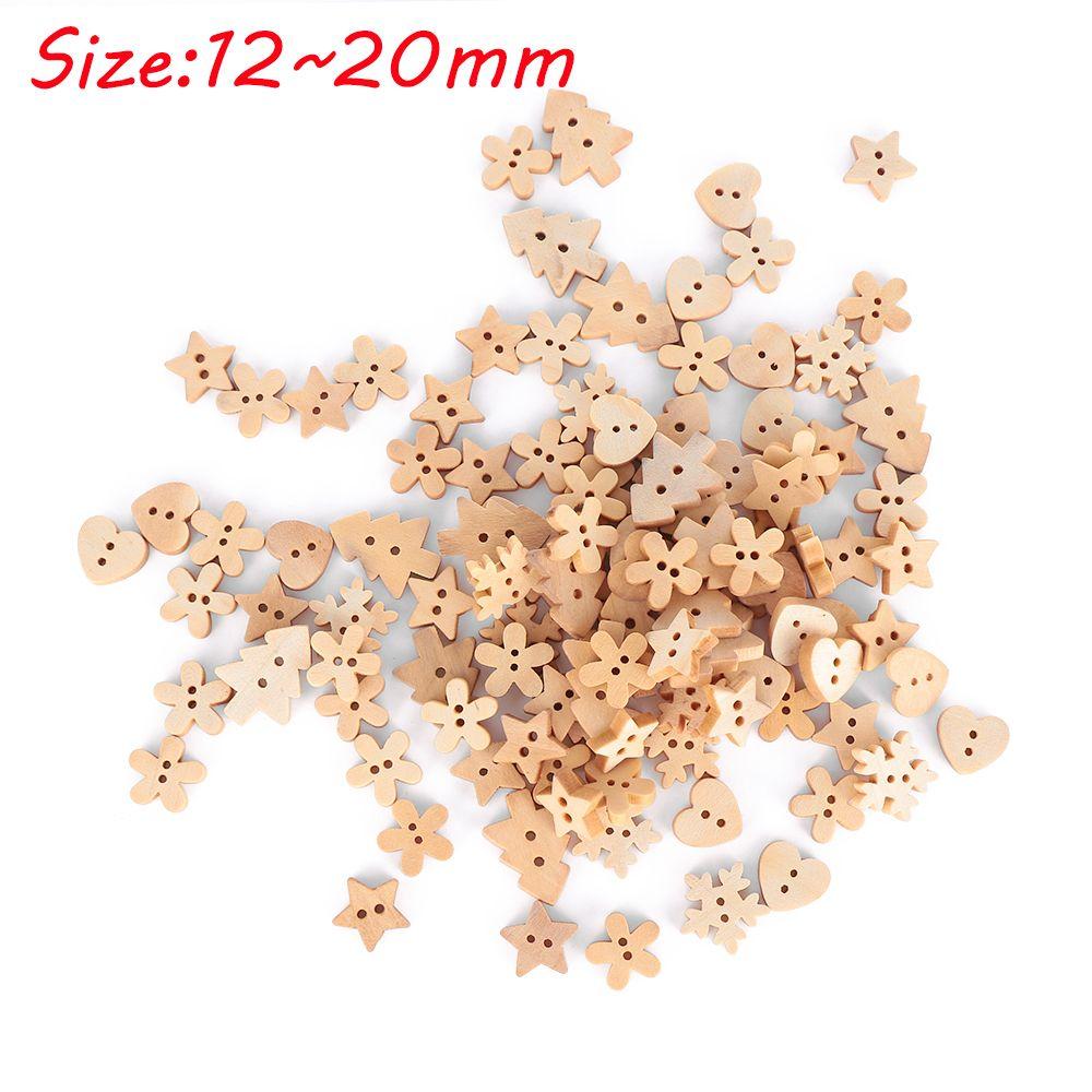 2 Holes Wooden Snowflake DIY Crafts Scrapbooking ChristmasTree Pattern Sewing Wood Buttons