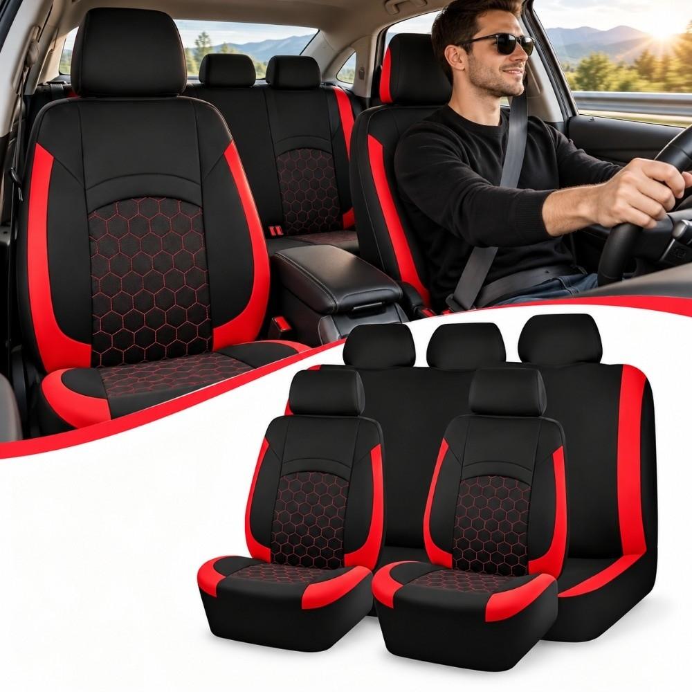 9PCS Breathable Vehicle Seat Covers with Hooks Auto Seat Protectors Automotive Interior