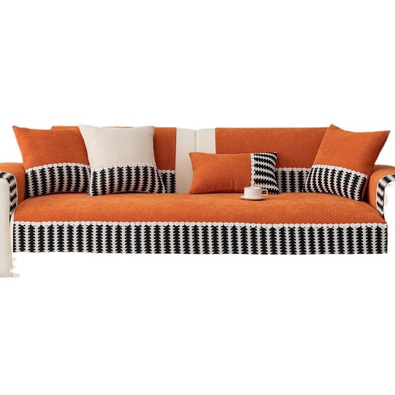New Thickened Chenier Sofa Cushion Four Seasons Universal Non-Slip Cover Premium Sense Straight Row Cushion Cover Cloth Towel