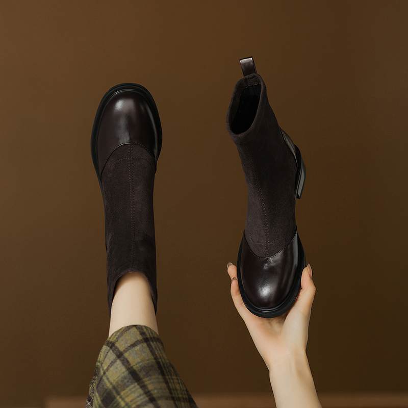 Krazing Po Микрофибра Флок Зима Круглый Носок Размер 33 Ботильоны Челси Размер 43 Молния Высокое Качество Низкий Каблук Ботильоны