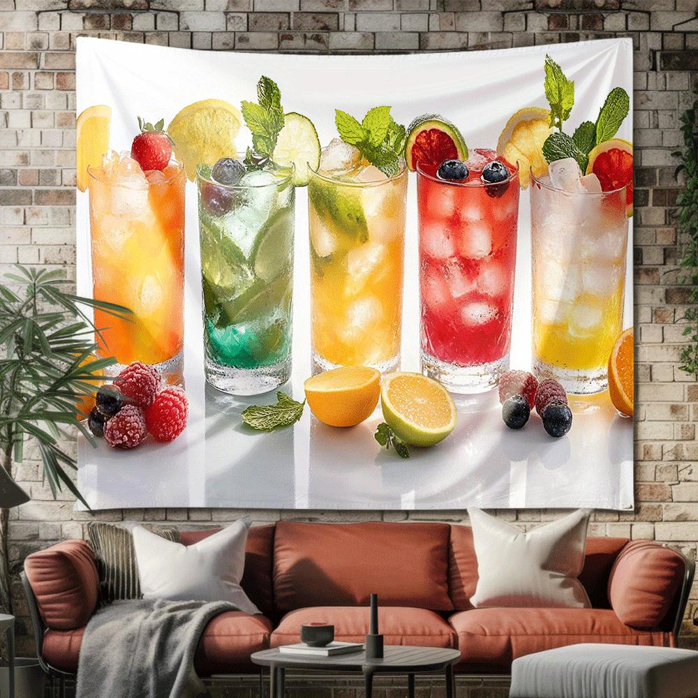 Five glass beverages Digital printing polyester wall tapestry suitable for use in living rooms bedrooms offices bars and party