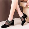 Women Mesh Shoes Round Toe Sexy Square Heel Pump Heel Elegant Summer Office Med Heel Flower Offices Dressing Ladies Shoes